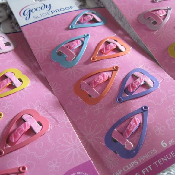 6 Goody Heart Stay Put Slide Proof Hold Secure Fit Metal Hair Contour Snap Clips - Picture 2 of 8